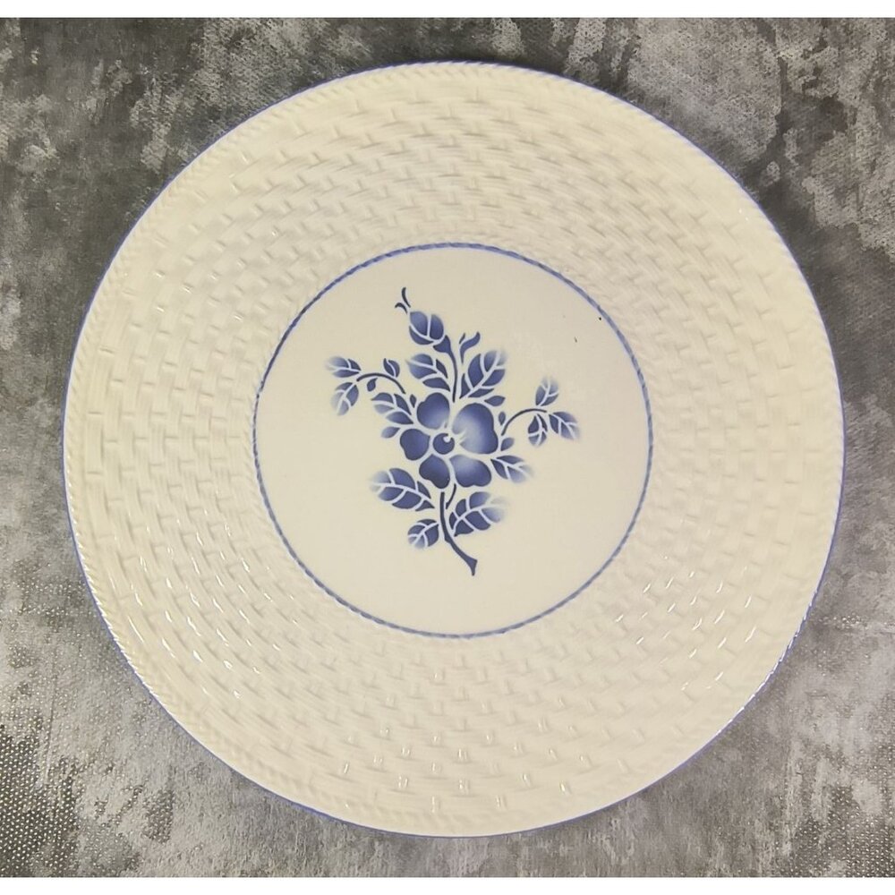 Vintage Czech Blue Floral Porcelain Saucer With Basketweave Edge Design
